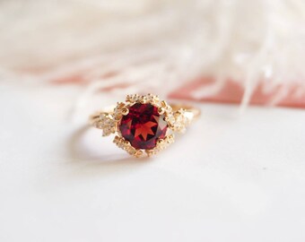 Natural Garnet Ring Silver with rosegold plated, garnet ring, engagement ring, promise ring, Rosegold ring for her, January Birthstone Ring,