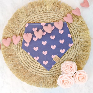 Blue Valentines Dog Bandana Pink Hearts, Custom Dog Bandana Personalized Pet Bandana, Puppy Bandana Gift, Cat Bandana Over Collar or Snap on