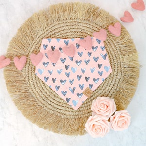 Blush Pink Valentines Dog Bandana Blue Hearts, Girl Dog Bandana Personalized Puppy Bandana, Pet Gift for Cat Bandana Over the Collar or Snap