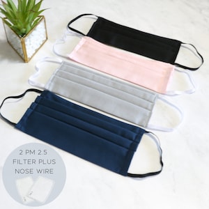Face Mask + 2 PM 2.5 Filter Nose Wire, Face Mask with Filter Pocket, Adults Face Mask, Kids Face Mask, Cloth Face Mask, Washable Face Mask