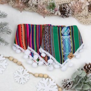 Christmas Dog Bandana, Andean Peru Inca Dog Bandana, Pom Pom Dog Bandana Boho, Colorful Dog Bandana Tribal, Custom Dog Bandana, Gift for Pet