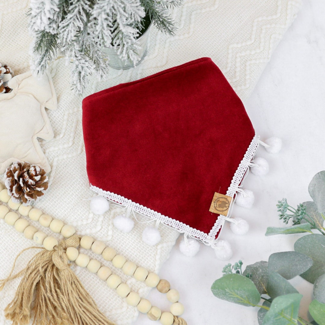 Red Velvet Dog Bandana, Christmas Velvet Dog Bandana, Holiday Dog