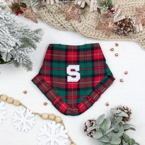 Red Christmas Plaid Dog Bandana Ruffle, Holiday Flannel Dog Bandana Christmas, Matching Dog and Owner, Custom Dog Bandana Cat, Gift for Pet