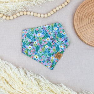 Blue Floral Dog Bandana Daisy, Rifle Paper Co Dog Bandana Personalized Summer, Spring Dog Bandana Boho,  Over the Collar, Tie on or Snap on