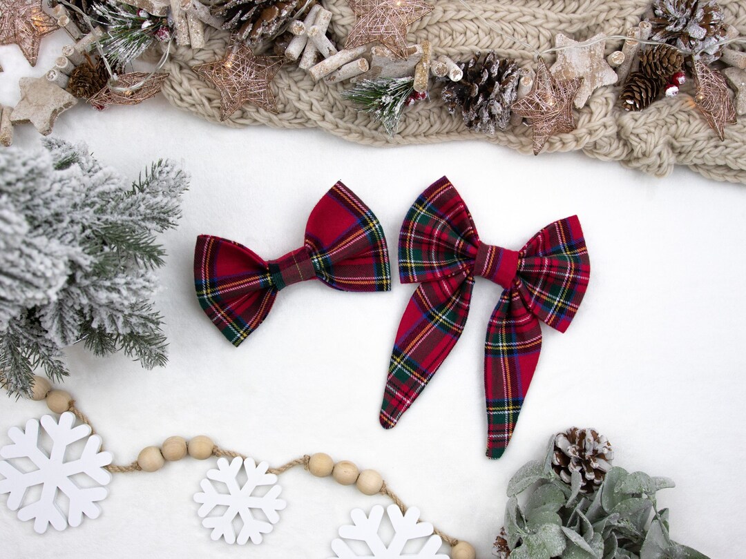 Red Dog Bow Tie Collar Christmas Dog Bow Tie, Tartan Dog Bowtie, Red