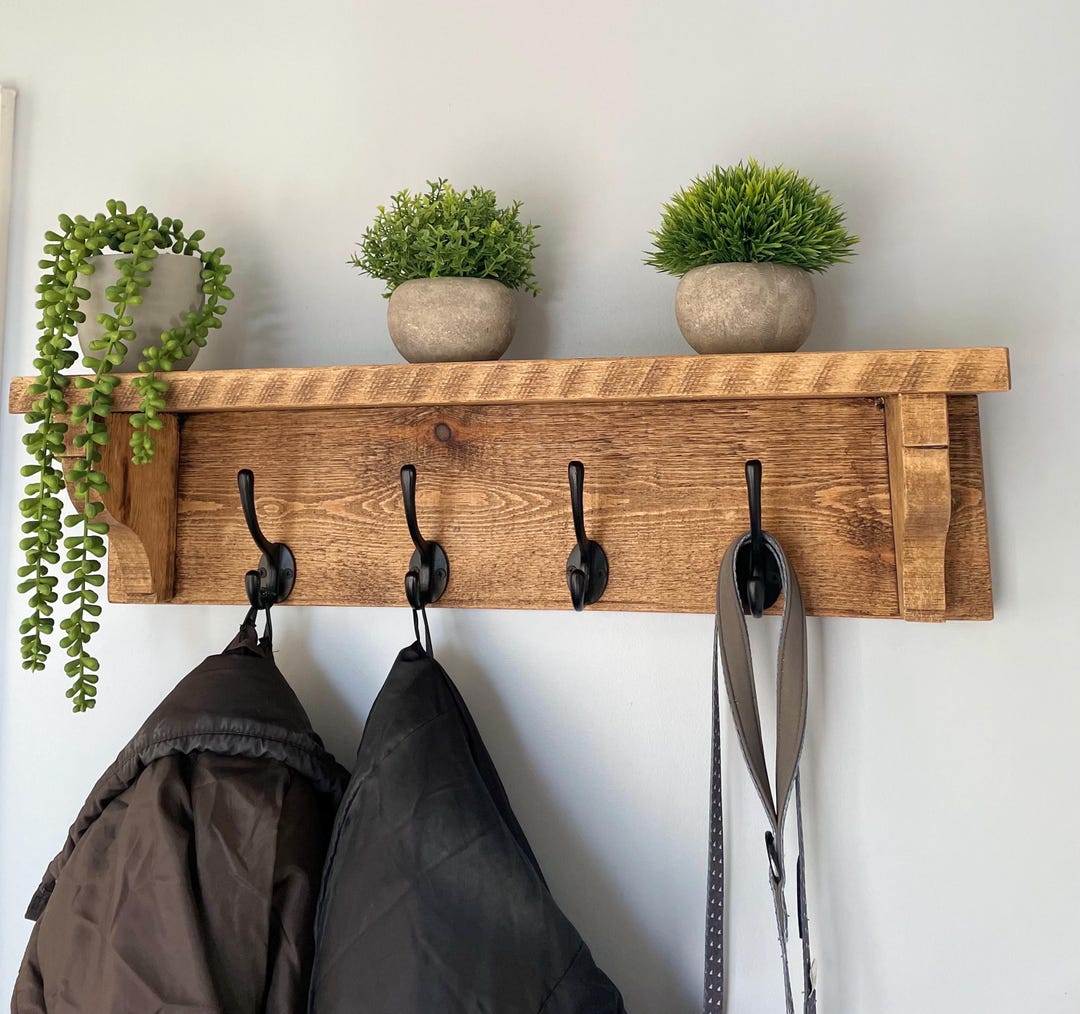 Rustic/distressed Coat Rack With Top Shelf | Coat Hooks - Etsy UK