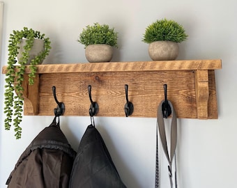 Rustic/Distressed Coat Rack with Top Shelf Coat Hooks