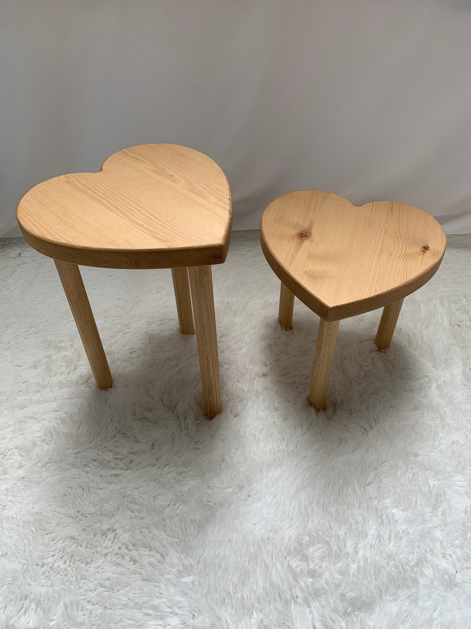 Handmade Set of Two Wooden Heart Tables Side Tables Home Etsy