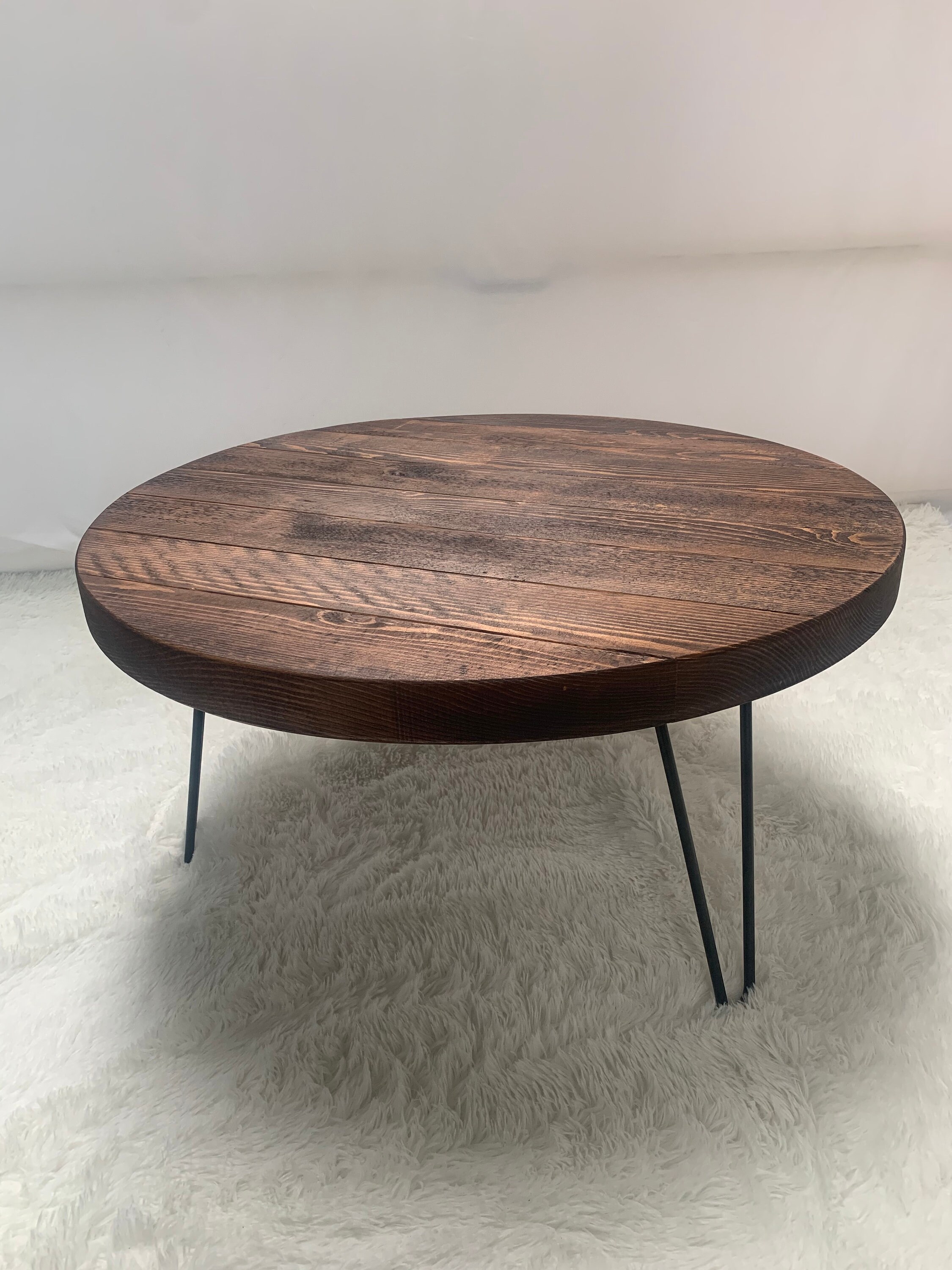Rustic Chunky Wooden Round Coffee Table with Hairpin Legs Etsy