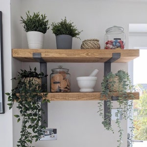 Rustic Wooden Shelf with Industrial Style Raw Steel Brackets | 22.5cm deep | 5cm Thick | Industrial Shelving | Heavy Duty Shelf and Brackets