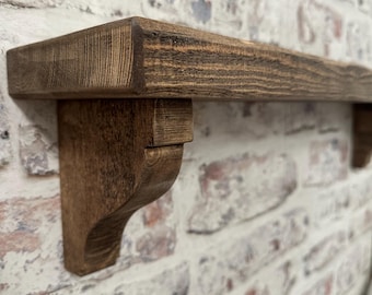 Repisa flotante rústica con ménsulas: madera maciza de secuoya (pino), 15 cm de profundidad