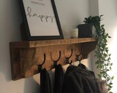 Rustic Wooden Coat Rack with Shelf Coat Hook Coat Hanger Coat Rail Farmhouse Style Country Living Coat Hooks Hallway Decor