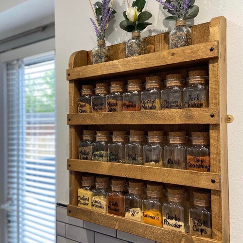 Rustic/Distressed Wooden Spice Rack, Wall Mounted or Free Standing, Kitchen Storage