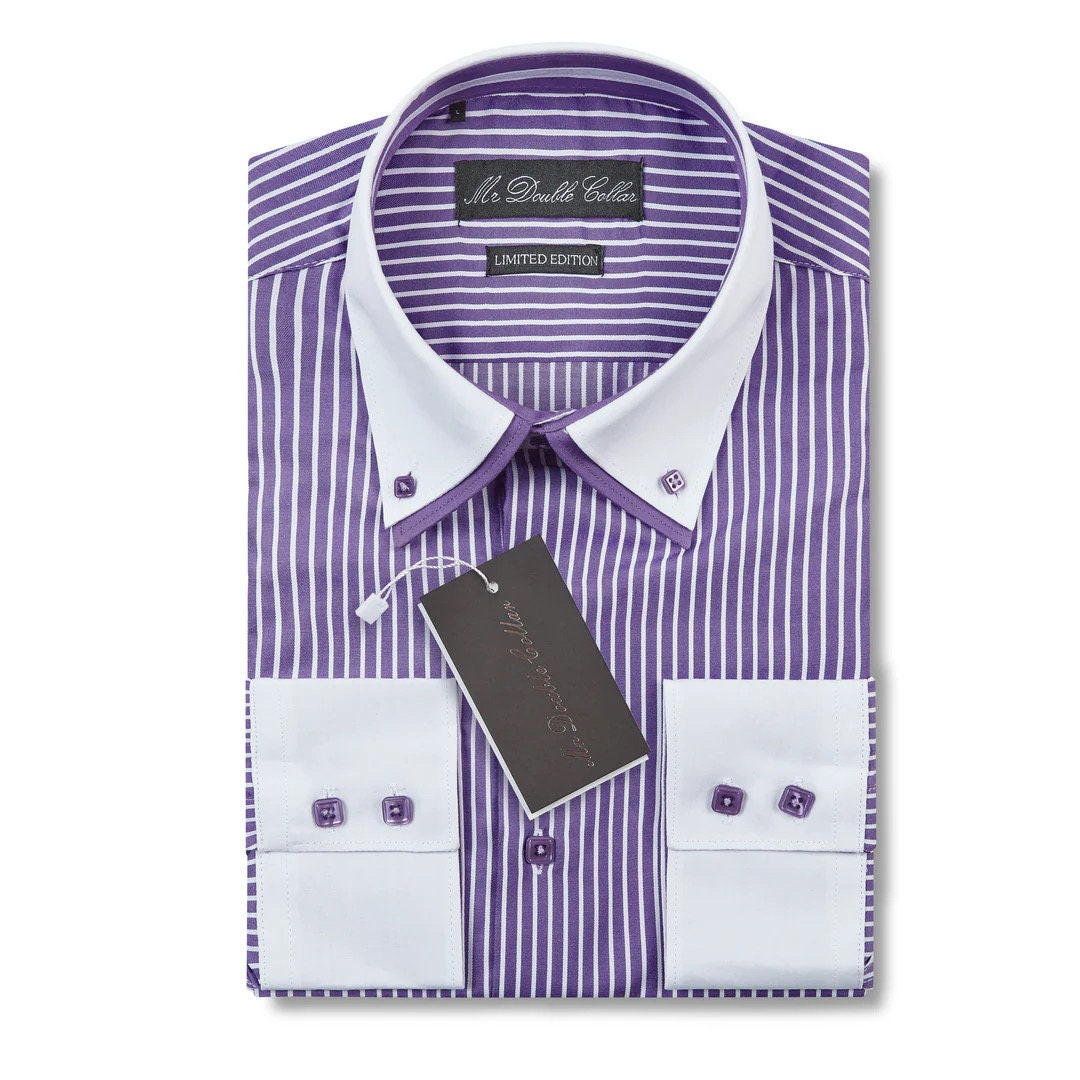 Chemise homme élégante au design italien violet à fines rayures et