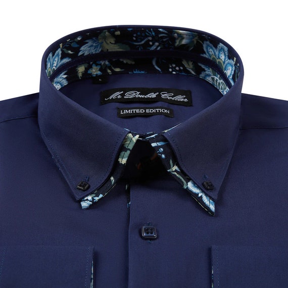 navy blue floral mens dress shirt Men's Navy Long Sleeve Contemporary Print Button Up Shirt.  Hyden Yoo