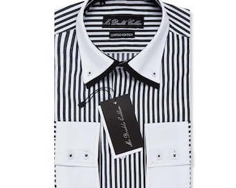 Limited Edition Men’s Italian Design Black Pinstripe Shirt with Double Collar