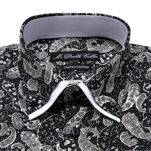 Chemise noire à imprimé cachemire au design italien pour homme avec double col en édition limitée