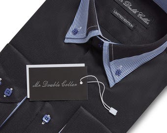 Men’s Italian Design Hand Made Black Double Collar Shirt