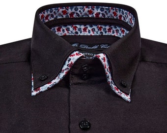 Men’s Italian Design Hand Made Black Double Collar Shirt