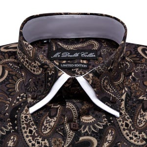 Chemise noire à imprimé cachemire au design italien pour homme avec double col en édition limitée
