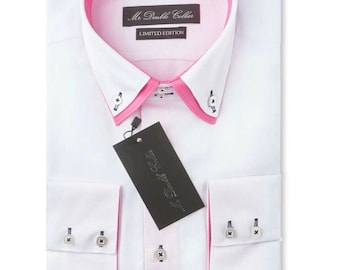 Limited Edition Men’s Smart Italian Design Pink Floral Shirt with Double Collar