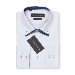 Limited Edition Men’s Stylish Italian Design White Oxford Shirt with Dark Black Double Collar