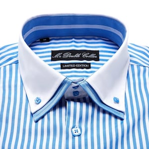 Chemise homme bleu ciel à manches longues et design italien en édition limitée avec double col