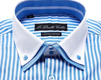 Limited Edition Men’s Italian Design Baby Blue Longsleeve Shirt with Double Collar