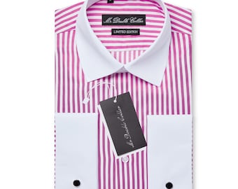 Limited Edition Men’s Italian Design Royal Blue Pinstripe Shirt with Double Cuffs