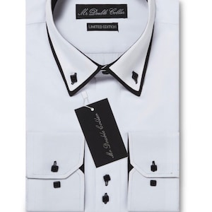Limited Edition Men’s Stylish Italian Design White Oxford Shirt with Black Double Collar