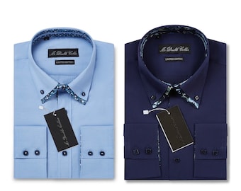 Limited Edition Men’s Stylish Italian Design Blue Floral Shirt with Double Collar