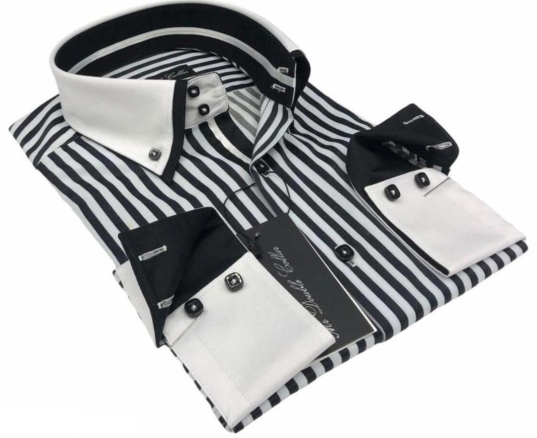 Luxus Herren Smart Weiß & Schwarz Doppelkragen Button Down