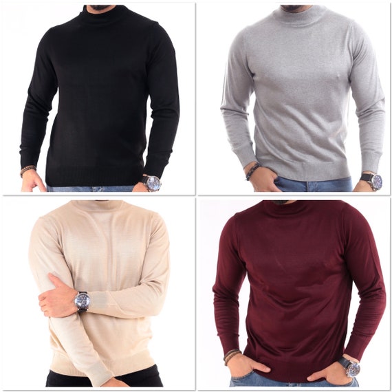 Pull à Col Roulé Et Manches Longues Pour Homme - Couleur Unie - Pull En Tricot Léger - Coupe Ajustée - Pull De Travail Décontracté - Automne Et Hiver