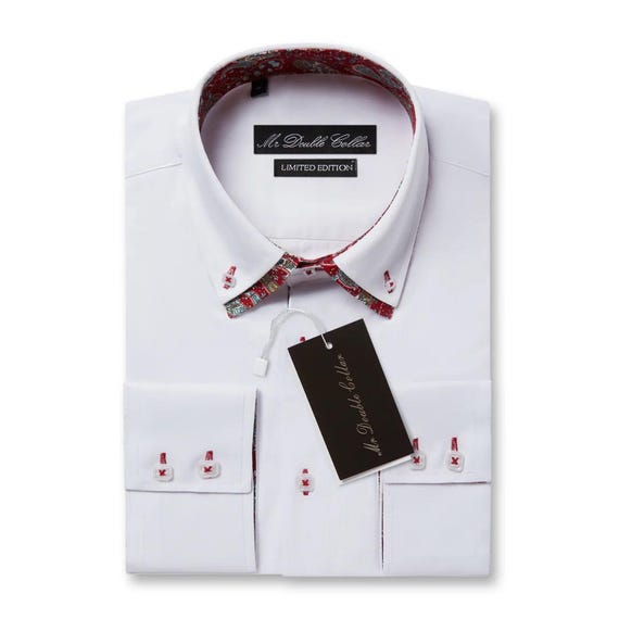 Limited Edition Men's Stylish Italian Design White Oxford Shirt with Black Double Collar Limited Edition Men's Stylish Italian Design White Oxford Shirt with Black Double Collar