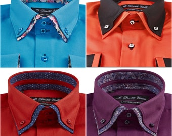 Men’s Italian Design Hand Made Smart Oxford Paisley Double Collar Shirt - Multiple Colours