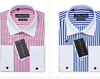 Limited Edition Men’s Stylish Italian Design Royal Blue Striped Shirt with Elegant Double Cuffs