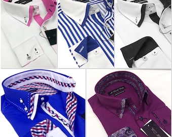 Chemises multicolores élégantes au design italien en édition limitée pour hommes avec double col