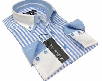 Limited Edition Men’s Italian Design Black Pinstripe Shirt with Double Collar