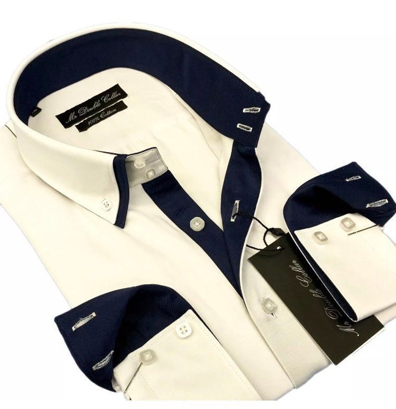 Mens Shirt Smart Formal Casual Double Collar Longsleeve - Etsy