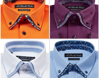 Camisa elegante de cuello doble con estampado paisley Oxford hecha a mano y diseño italiano para hombre (varios colores)