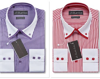 Limited Edition Men’s Italian Design Black Pinstripe Shirt with Double Collar