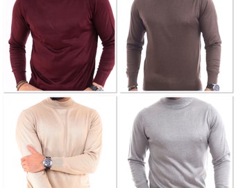 Mens High Neck Warm Pullover Jumper Knit Lightweight Sweater Top