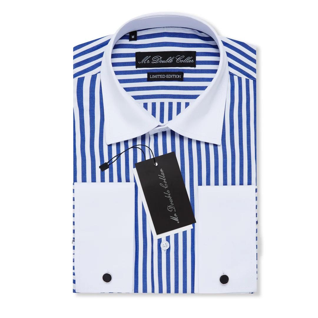 Chemise rayée bleu roi au design italien élégant pour homme avec
