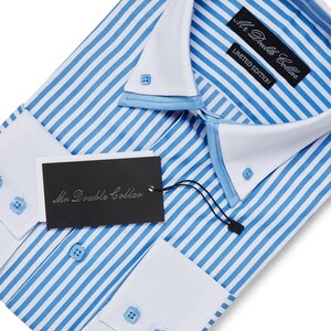 Chemise homme bleu ciel à manches longues et design italien en édition limitée avec double col