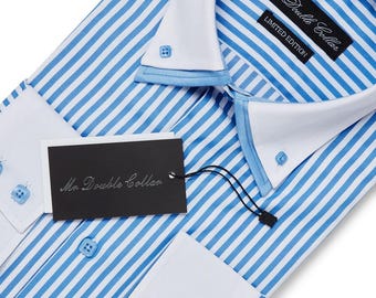 Limited Edition Men’s Italian Design Baby Blue Longsleeve Shirt with Double Collar