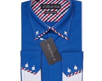Limited Edition Men’s Stylish Italian Design Royal Blue Striped Shirt with Double Collar