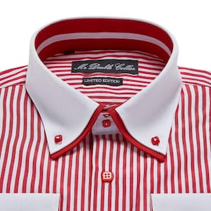Camisa de edición limitada para hombre, elegante diseño italiano, con raya diplomática roja y cuello en contraste.