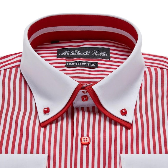 Limited Edition Men's Stylish Italian Design Red Pinstripe Constrast Collar Shirt