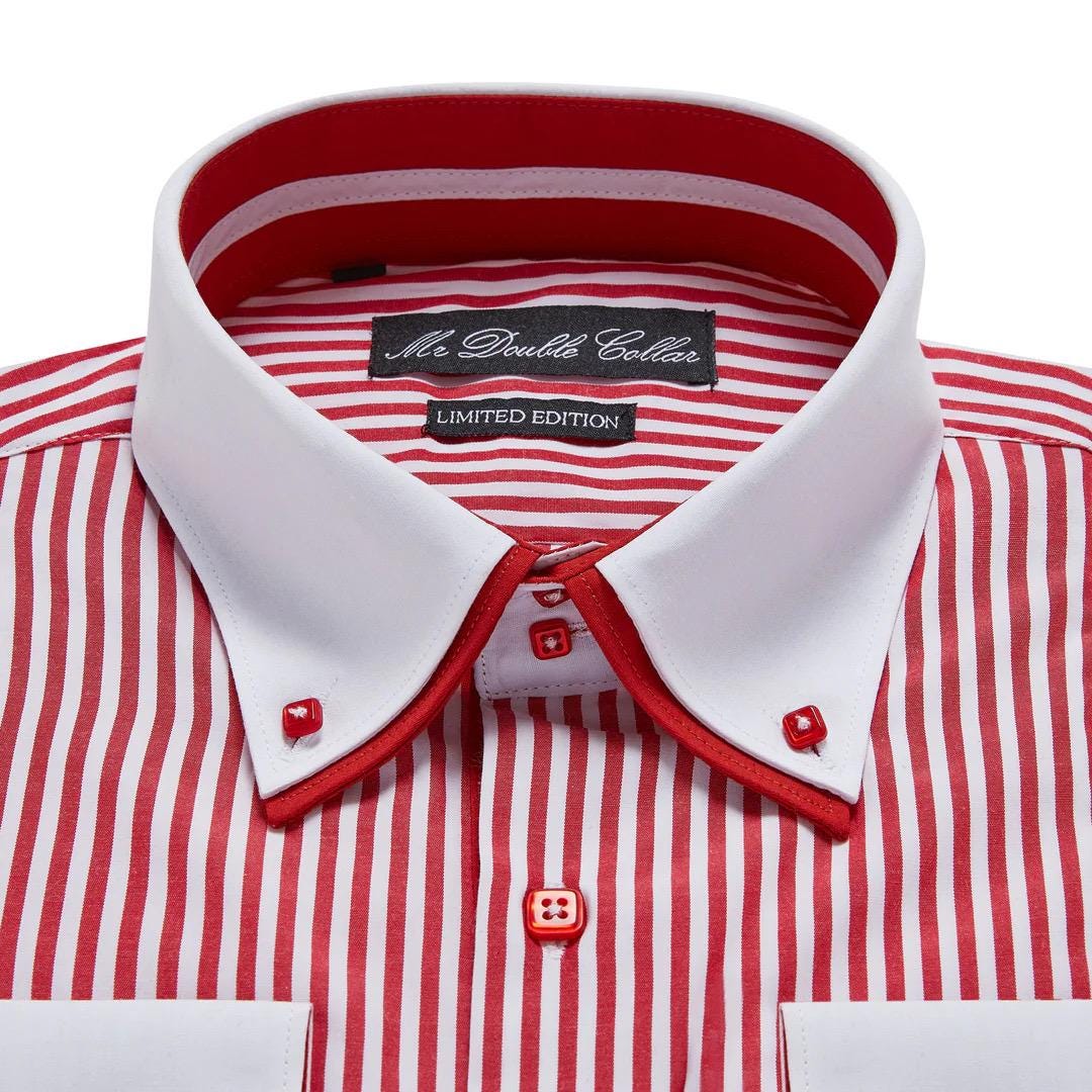 Limited Edition Men's Stylish Italian Design Red Pinstripe Constrast Collar Shirt