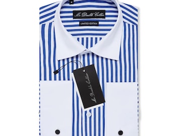 Limited Edition Men’s Italian Design Royal Blue Pinstripe Shirt with Double Cuffs